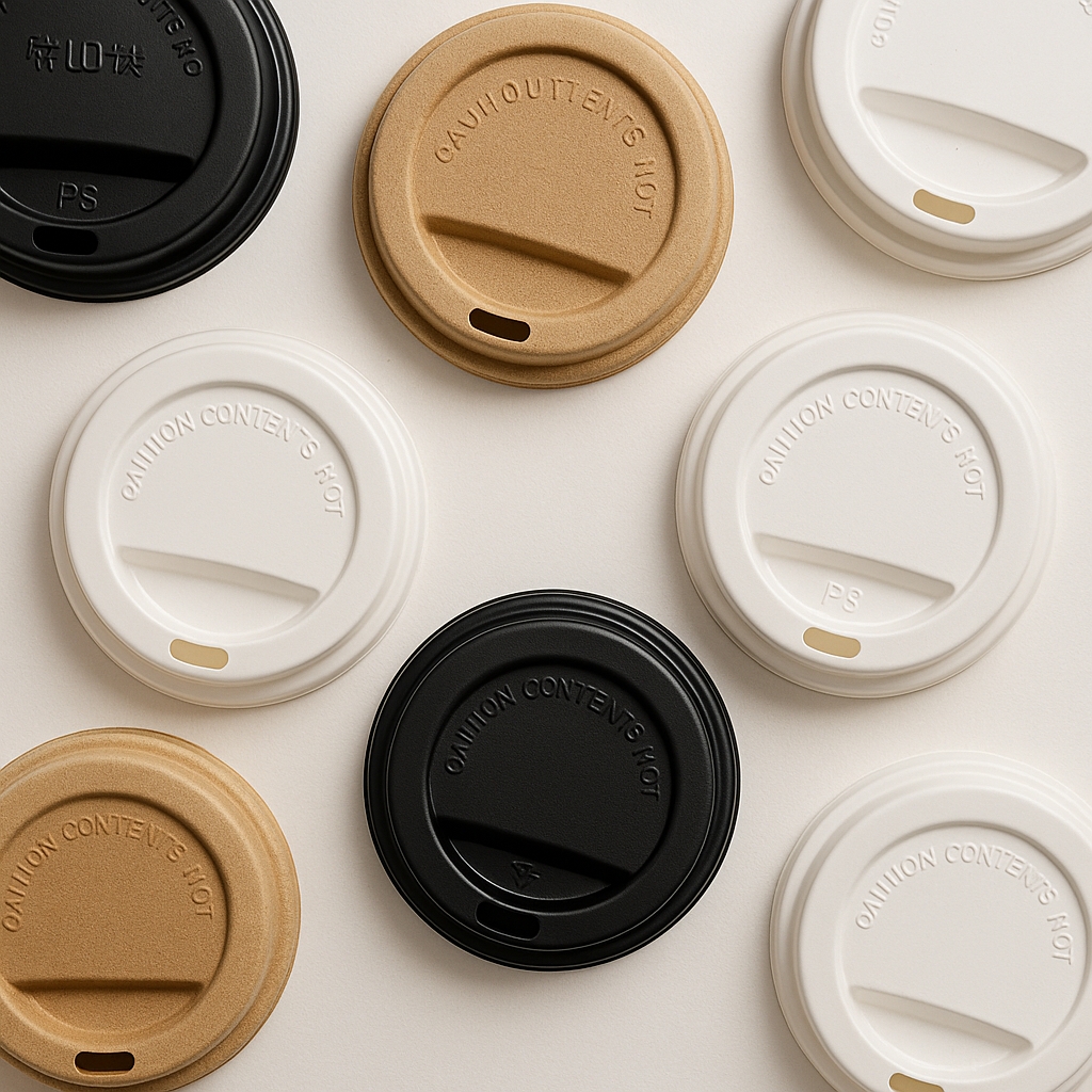Coffee cup lids - PS, fibre and CPLA options